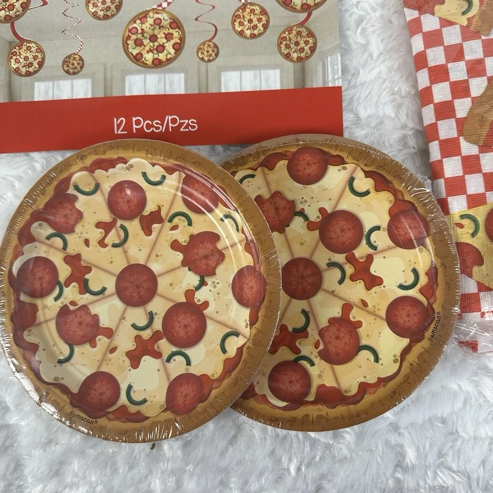 Pizza Birthday Party Supplies Set Plates, Tablecloths And Decorations Kit For 24